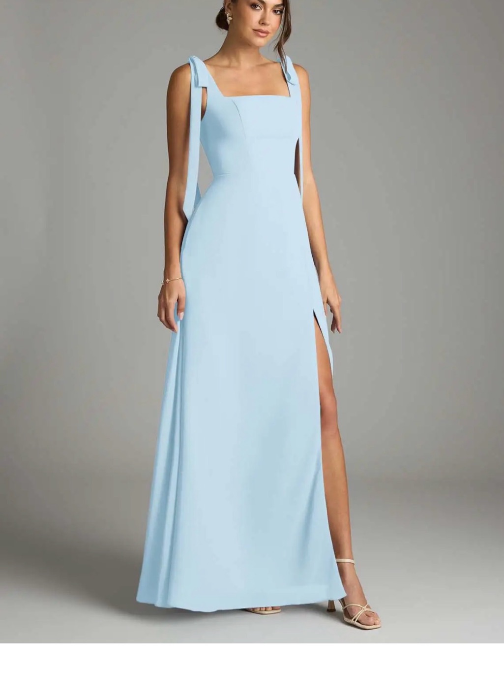Azazie Light Blue Square-Neck Maxi Dress With Side Slit And Tie Straps